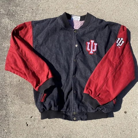 Vintage Indiana University Hoosiers Denim Jean Jacket Size 2XL Front Row Cover