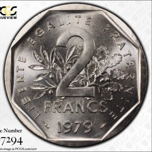 France, 5th Republic, 2 Francs 1979, PCGS MS69, Top Pop 1/1, Finest Known - Picture 1 of 4