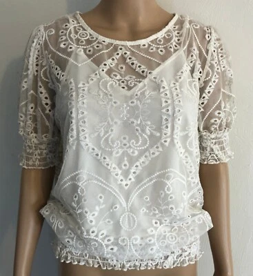 Blusa Express Peasant Talla M Bordada Forrada Malla Marfil Foto 1 de 4