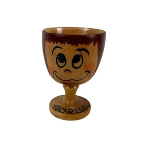 Vintage Norway Norwegian Egg Cups Wooden Norge Souvenir Wood Hand Painted - Picture 1 of 11