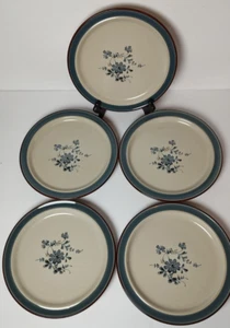 Noritake Pleasure Salad Plates 8 1/4" 8344 Stoneware Blue Floral Set 5 Excellent - Picture 1 of 4
