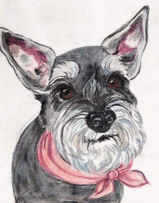 Custom Handpainted Needlepoint Canvas, Dog Portrait Pillow, 14" x 14" Design - Image 1 of 4