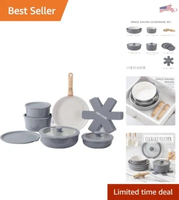 Conjunto de panelas e frigideiras multifuncionais - Seguro antiaderente, cabo de madeira toque macio - Imagem 1 de 4