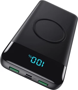 Smart Wireless Portable Fast Charger 30,800mAh 25W PD QC4.0 LCD USB-C Power Bank - Picture 1 of 7