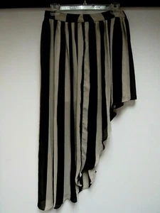 FOREVER 21 transparenter asymmetrischer Rock hoher niedriger Saum gefüttert Streifen taupe schwarz M gebraucht, in einwandfreiem Zustand - Bild 1 von 6