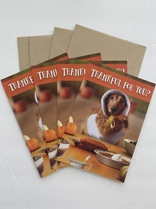Dachshund Thanksgiving Greeting Cards Set Of 4 Hallmark Red Doxie Dog Pilgrim - Picture 1 of 3