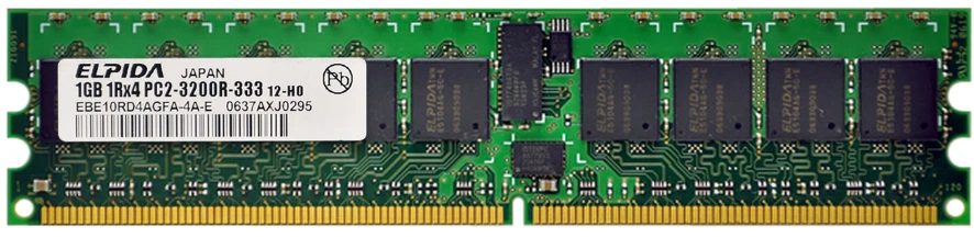 Kit de memoria 2GB 2x1GB PC2-3200R DDR2-400 ECC REG DELL ELPIDA EBE10RD4AGFA-4A-E Foto 1 de 1