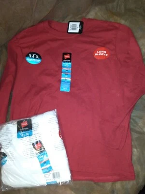 NWT Hanes Ultimate Comfort Boys Long Sleeve Shirt size 8 Lot Of 2  - Image 1 of 4