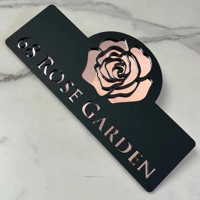 HOUSE SIGN ADDRESS CUSTOM SIGN FLOWER ROSE LASER CUT ACRYLIC NUMBER SILVER/ - image 1 of 4