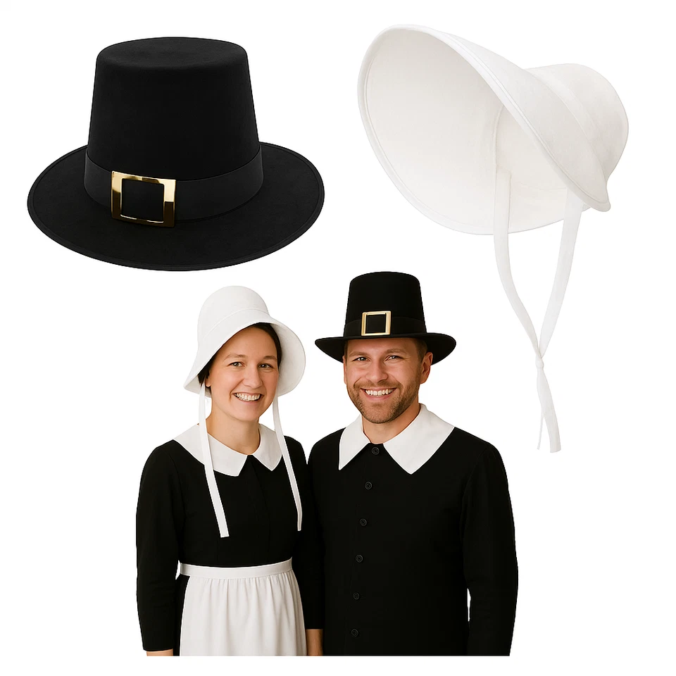 Sombrero de Peregrino de Lujo y Gorro de Fieltro de Peregrino Accesorios de Disfraz de Acción de Gracias Foto 1 de 1