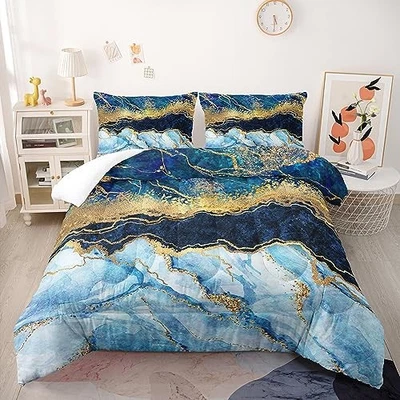 Juego de Edredón Mármol Turquesa Tamaño Abstracto Moderno Primavera Estampado Mármol Completo 07 Foto 1 de 4
