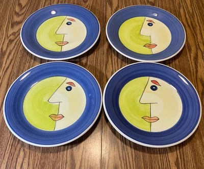 4 Platos de Cena Cara Abstracta Estilo Picaso Pintados a Mano Mesa Sur La De Colección Foto 1 de 4