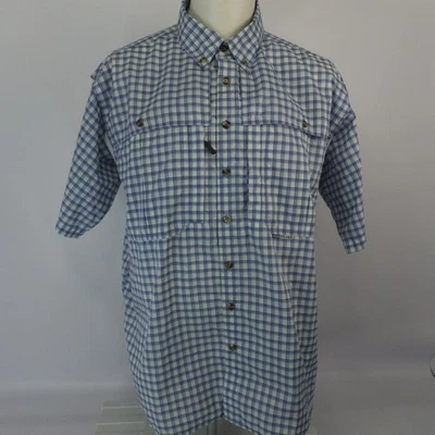 Drake Clothing Company Fishing Shirt Medium Blue Check Vented Zippered Pocket - Image 1 of 4