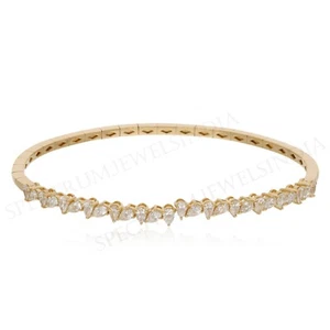 18k Yellow Gold Bangle Bracelet Pear Cut Lab Grown Diamond Jewelry Gift 1.45 Ct - Picture 1 of 9