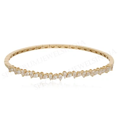 18k Yellow Gold Bangle Bracelet Pear Cut Lab Grown Diamond Jewelry Gift 1.45 Ct - Image 1 of 4