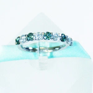 3MM White & Green Moissanite Wedding Band 925 Sterling Silver Platinum Plated - Picture 1 of 5