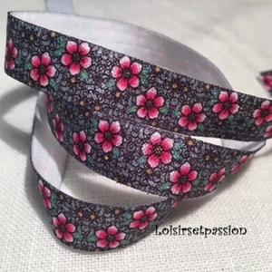 BELASTISCHES SCHRÄGBAND BEDRUCKT, Blumenwelle Liberty, rosa grauer Hintergrund 16 mm/m - Bild 1 von 1