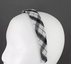 white black plaid headband 1 1/8" wide tartan fabric covered hair band - Picture 1 of 7