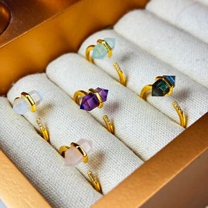 Crystal Point Ring – Hexagonal Wand – Real Crystal Points – Boho Quartz Rings - Picture 1 of 12