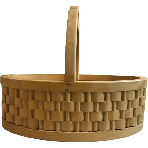 Solid Wood Basket with Handle Heart Oval Shape Weave 14"x 8 1/2" Decor Cover