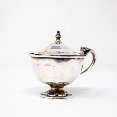 1904 Sheffield British Sterling Silver Mustard Dish Pot - Edward Viners Maker Cover