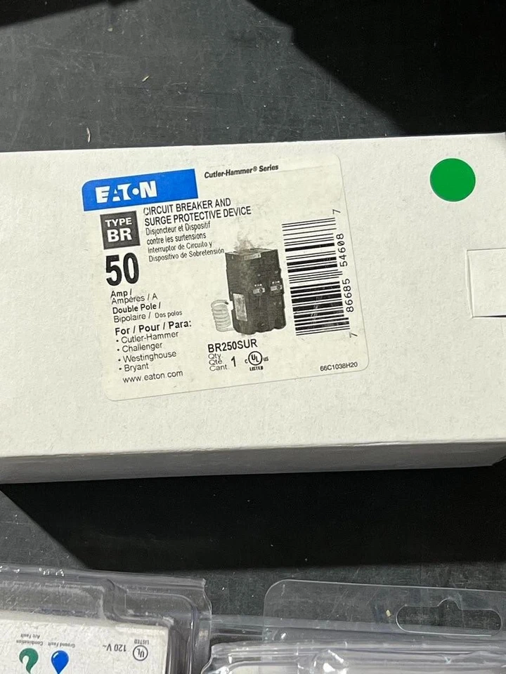 NEW Eaton BR250SUR Plug In BR 2 Pole 50AMP 240V  Circuit Breaker Surge Protector - Image 1 of 1