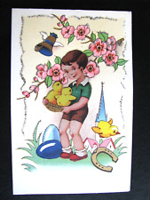 Carte Postale Ancienne  Pâques enfant Relief Par collage