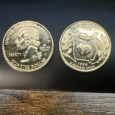 1999 P & D - 2pcs Georgia US State Quarter - Gold Plated - Free Shipping - Image 1 of 2
