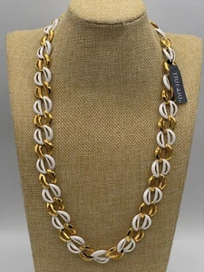 Vintage TRIFARI White Enamel & Gold Tone Link Necklace With Tag 24”L - Picture 1 of 2