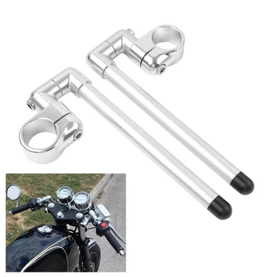 48MM Cafe Racer Bars 7/8"Motorcycle Universal Clip-On Handlebar Fork Tube Silver - Image 1 of 4