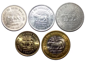 2010 INDIA REPUBLIC COMMEMORATIVE RESERVSE BANK 5 COINS( 50 P,1 2 5 10 RS.) SET - Picture 1 of 13
