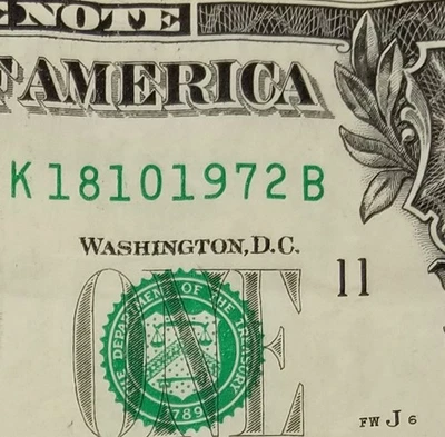 Birthday Anniversary October 18, 1972 $1 Dollar Bill Fancy Serial 2017 K B Note - Image 1 of 4