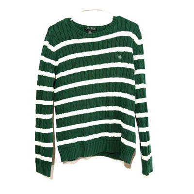 Y2K Ralph Lauren 粗线针织毛衣女式 L 码 Kelly 绿色学院风 — 第 1/4 张图片