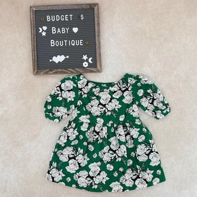 Платье JANIE AND JACK зеленое с цветочным узором с рукавами-затяжками размер 18-24 месяцев - Изображение 1 из 3