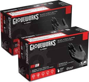 Black Nitrile Gloves Disposable Latex Free, 5 Mil Industrial, for Mechanic, Clea - Picture 1 of 12