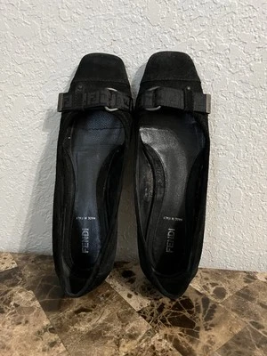 Mocasín Fendi Freedom Zucca FF Gamuza Plano Cuadrado Preppy Clásico Negro Elegante EE. UU. 7 Foto 1 de 4