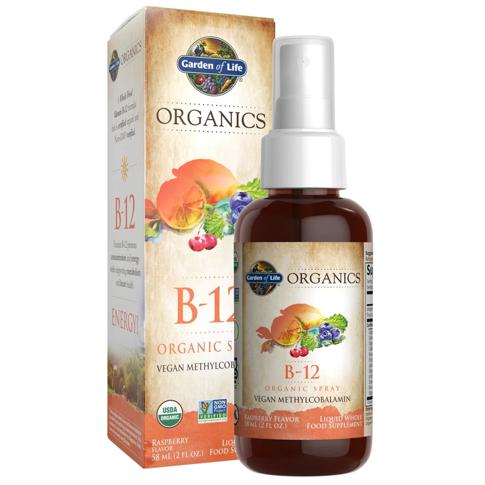Spray líquido orgánico de vitamina B12 2 oz sabor frambuesa 500 mcg apoyo energético Foto 1 de 4