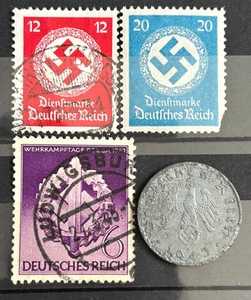 German 3 stamps Third Reich officials and 1 coin 10 rpf 1943 A used /6 - Picture 1 of 2