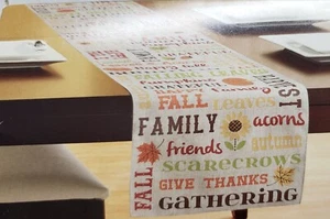 Extra Long Fabric Table Runner (14"x72") FALL, HARVEST, BOUNTIFUL WORDS, LP - Picture 1 of 24