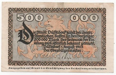 GERMANY DUSSELDORF 500000 MARK 1923 EMERGENCY MONEY NOTGELD LOOK SCANS - Image 1 of 2