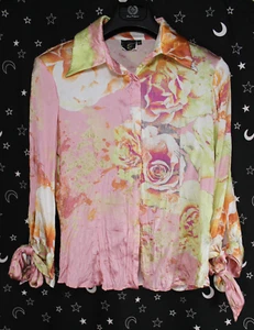 Blusa de seda para mujer Just Cavalli 40 4 S hecha en Italia con corbata de brillo floral - Imagen 1 de 12