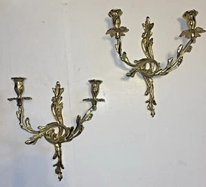 Pair SOLID BRASS 2 Arm Candle Holder Wall Sconces Louis XV Rococo Style Sconce - Picture 1 of 22