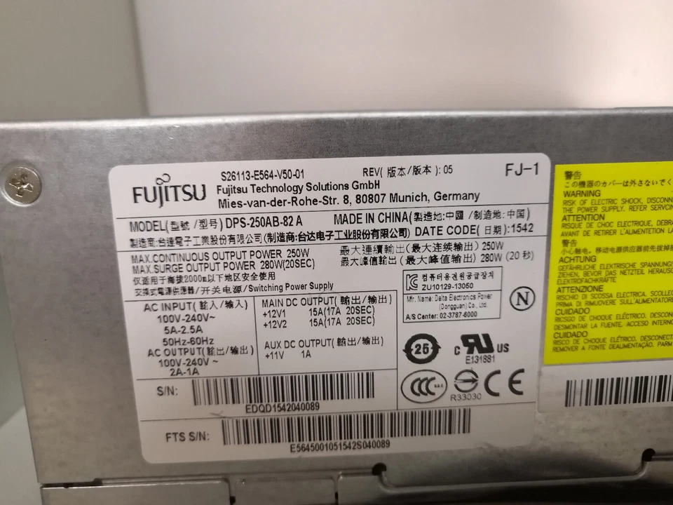 Original Fujitsu Esprimo Netzteil S26113-E564-V50-01 DPS-250AB-82 A 16 PIN 250W - Bild 1 von 4