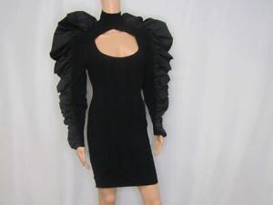 Herve Leger Women's US S Long Puff Sleeve Mini Dress Black