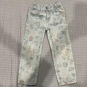 Blue Girls Size 5 Children’s Place Adjustable Straight Jeans LOL Smiley Rainbow - Picture 1 of 13