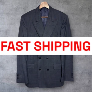 JOSEPH ABBOUD Double Breasted Mens Blazer Sport Coat Jacket 38L WOOL Windowpane - Picture 1 of 13