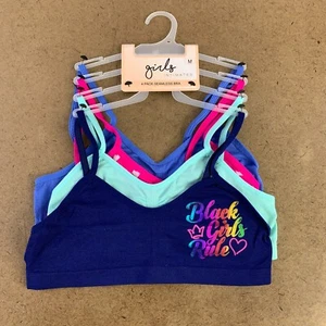 Girls Intimates Size Medium Colorful Black Girls Rule Seamless Bras 4 Pack NWT - Picture 1 of 5