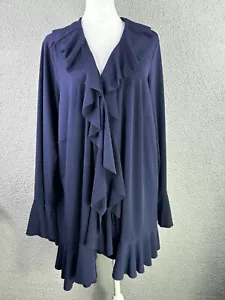 Chaqueta cárdigan Linea Louis Dell' Olio para mujer 2X azul marino musgo crepé volantes - Imagen 1 de 8