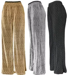 Womens Glitter Party Wide Leg Pants High Waist Sparkly Palazzo Pants - Picture 1 of 8
