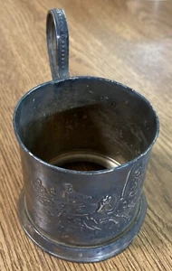 Vintage Russian USSR Glass Tea Cup Holder Silver Plated Horses & Sleigh - Picture 1 of 8